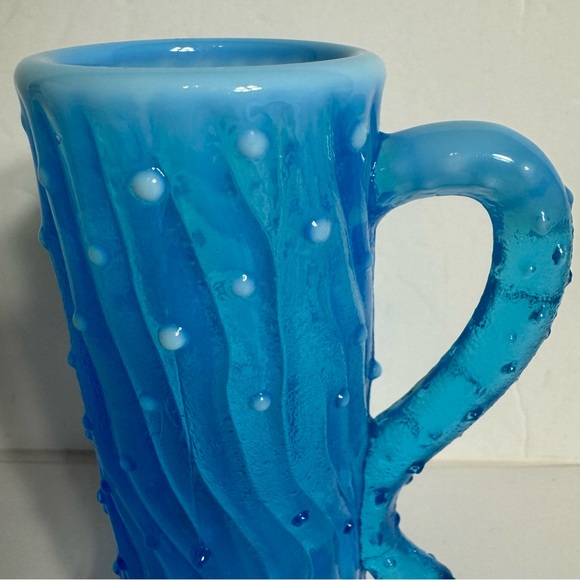 Vintage Northwood Blue Town Pump Tree Trunk Creamer glass with handle. - Picture 7 of 14